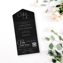 RSVP de Código QR Mínimo do Monograma Preto e Bran