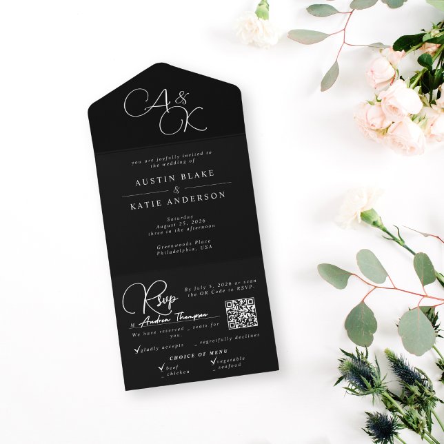RSVP de Código QR Mínimo do Monograma Preto e Bran (Criador carregado)