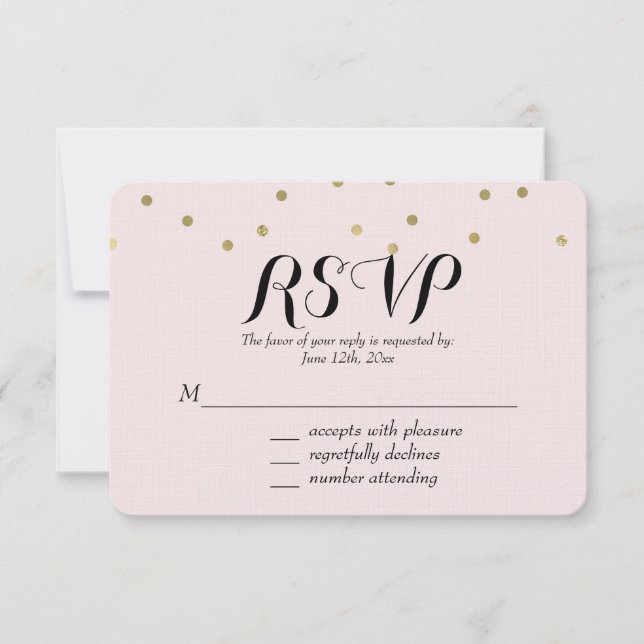 RSVP de Confetti do Sparkle Dourado, cor-de-rosa, (Frente)