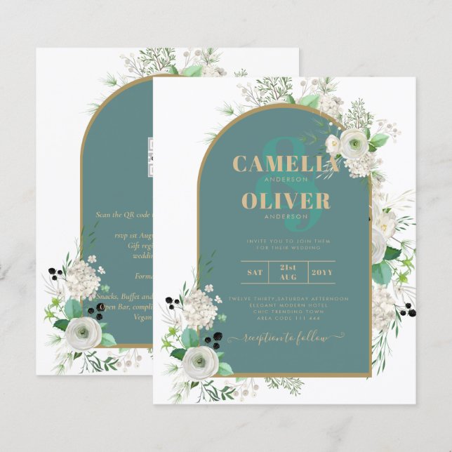 RSVP de Convite de casamento All-in-1 das Elegante (Frente/Verso)