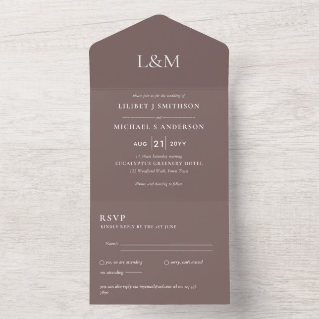 RSVP de Convite de casamento de Texto de Taupe Ter (Interno)