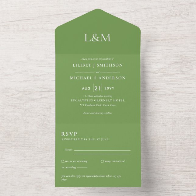 RSVP de Convite de casamento de Texto Verde de Fol (Interno)