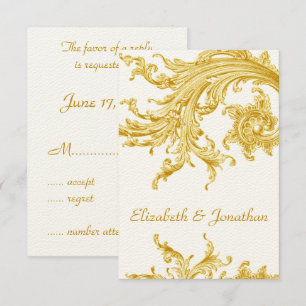 RSVP de Convite de Casamento de Varrer Dourado Ele