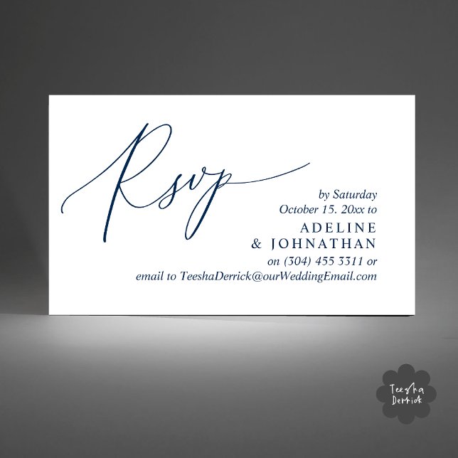 RSVP de Convite de Casamento, Lembrete Romântico M (Wedding Invitation RSVP Modern Minimalist Design Reminder Email Phone Texting in Classy Navy Blue)