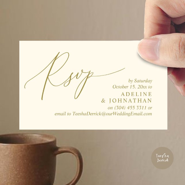 RSVP de Convite de Casamento, Lembrete Romântico M (Wedding Invitation RSVP Modern Minimalist Design Reminder Email Phone Texting in Yellow Gold)