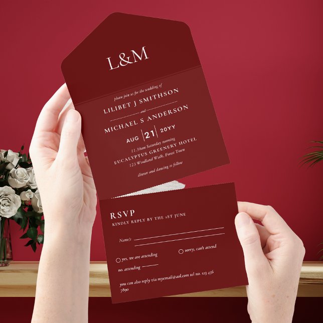 RSVP de Convite de casamento Somente Texto Borgonh (Criador carregado)