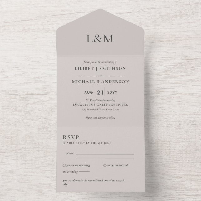 RSVP de Convite de casamento Somente Texto de Arei (Interno)