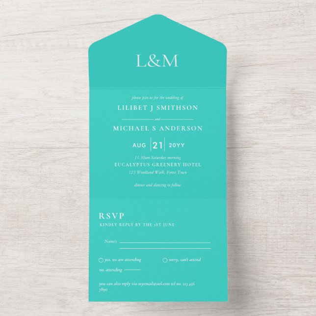 RSVP de Convite de casamento Somente Texto Turques (Interno)