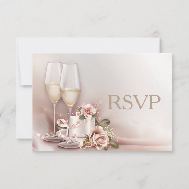 RSVP de Convite para Casamento de Marfim e Dourado (Frente)