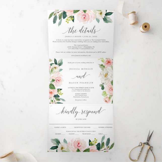 RSVP de Convites Triplos de Casamento de Blooms de (Dentro)