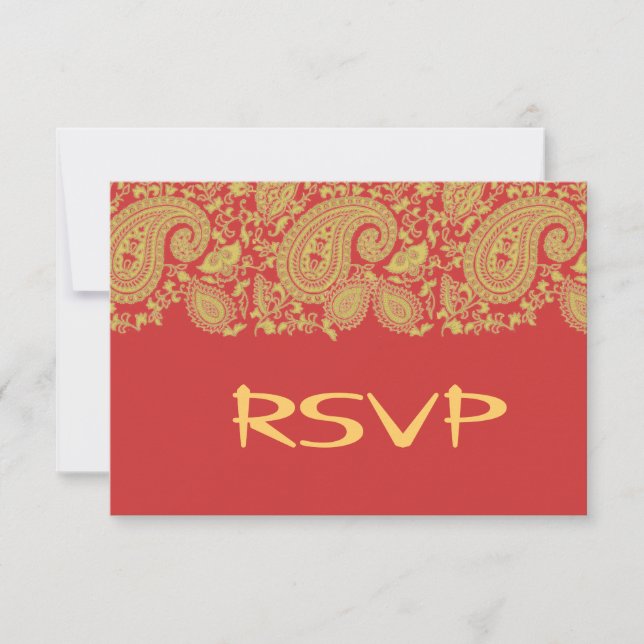 RSVP de damasco indiano vermelho e dourado (Frente)