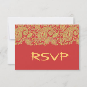 RSVP de damasco indiano vermelho e dourado