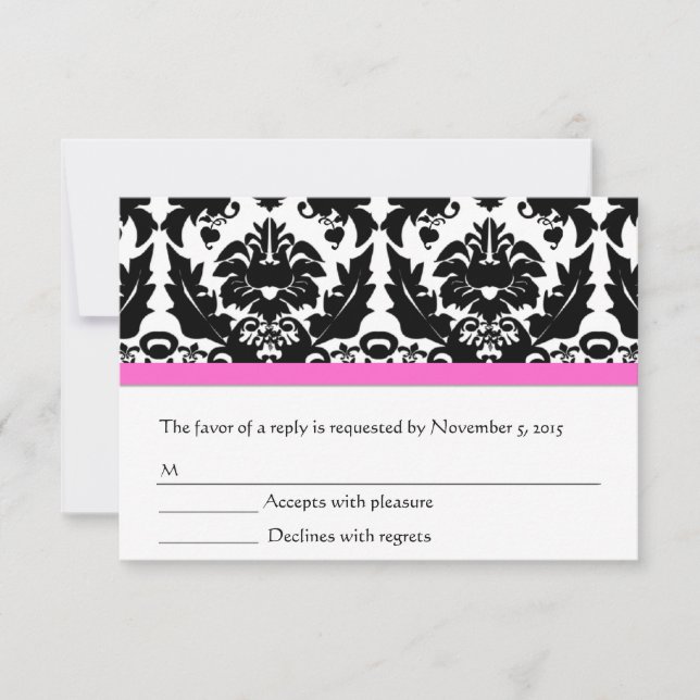 RSVP de Damasco Preto e Branco com Destaque Rosa (Frente)