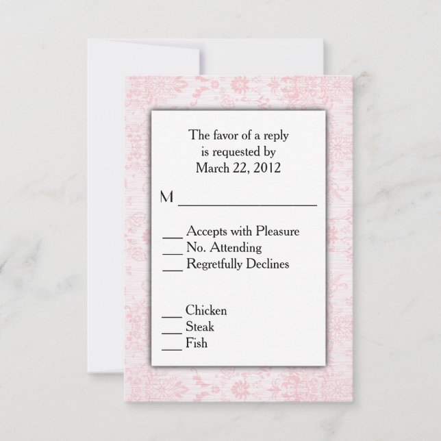 RSVP de Damasco Rosa com Escolha de Menu (Frente)