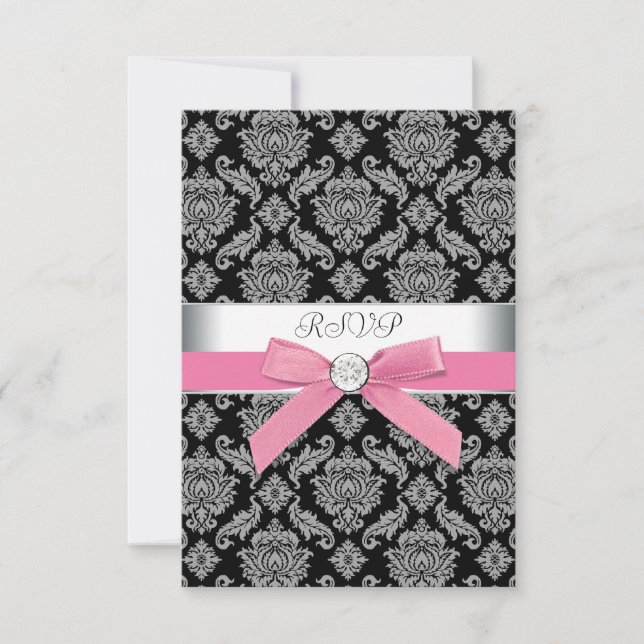 RSVP de damasco rosa e preto (Frente)