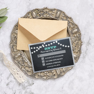 RSVP de Entrada de Prata Teal Luzes do Quadro