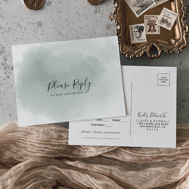 RSVP de Escolha do Menu Branco e Verde da Caligraf (Criador carregado)