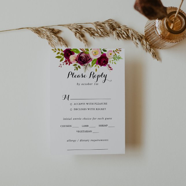 RSVP de Escolha do Menu Casamento Rustic Blush Bur (Criador carregado)