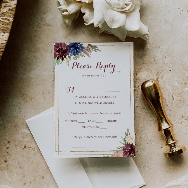 RSVP de Escolha do Menu de Casamento Moderno Doura (Criador carregado)