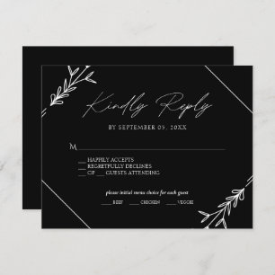 RSVP de Escolha do Menu de Casamento Preto e Branc