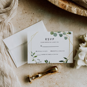 RSVP de Eucalyptus Verde Geométrico Dourado