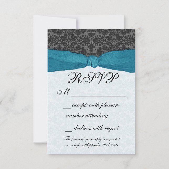 RSVP de Faixa de Opções do Damask - Teal (Frente)
