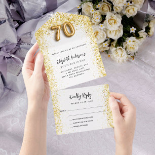 RSVP de festa branca de 70 aniversário