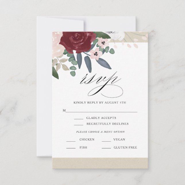 RSVP de Florais Romântico com Menu (Frente)