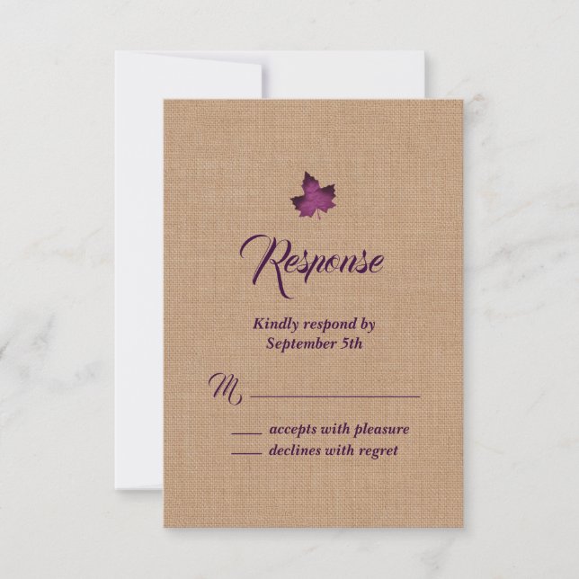 RSVP de Folha de Mapeamento de Burlap Púrpura (Frente)