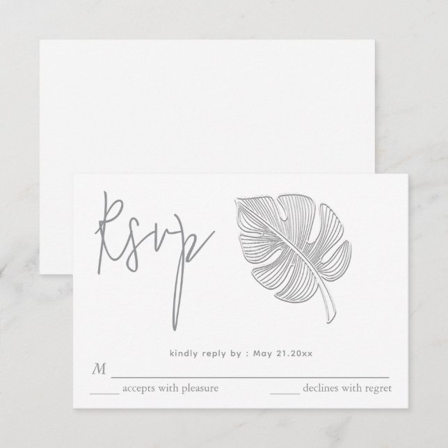 RSVP de folha tropical simples e delicado relevo (Frente/Verso)