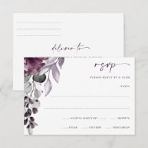 RSVP de Folhagem Floral Púrpura Plum Casamento Wat