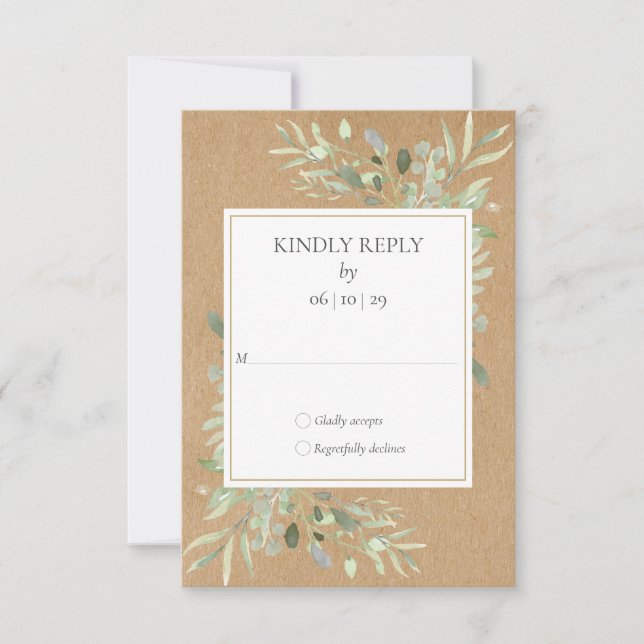 RSVP de Greenery Aquarela Rustic Kraft (Frente)