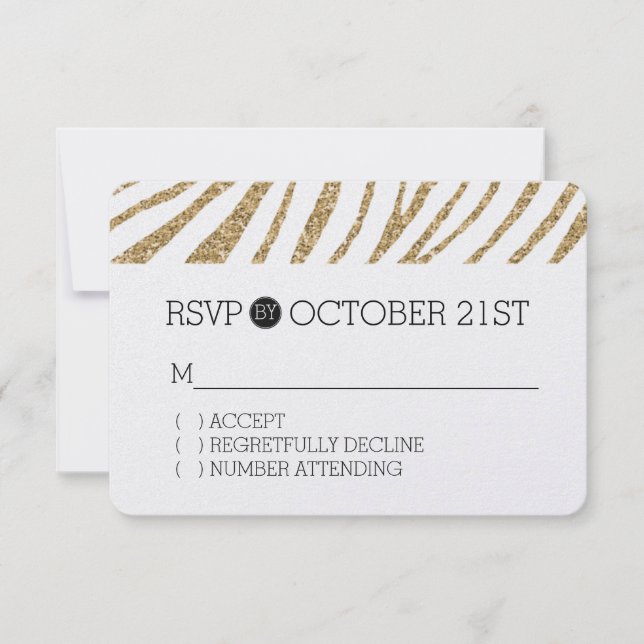 RSVP de Impressão do Faux Glitter Zebra Dourado (Frente)