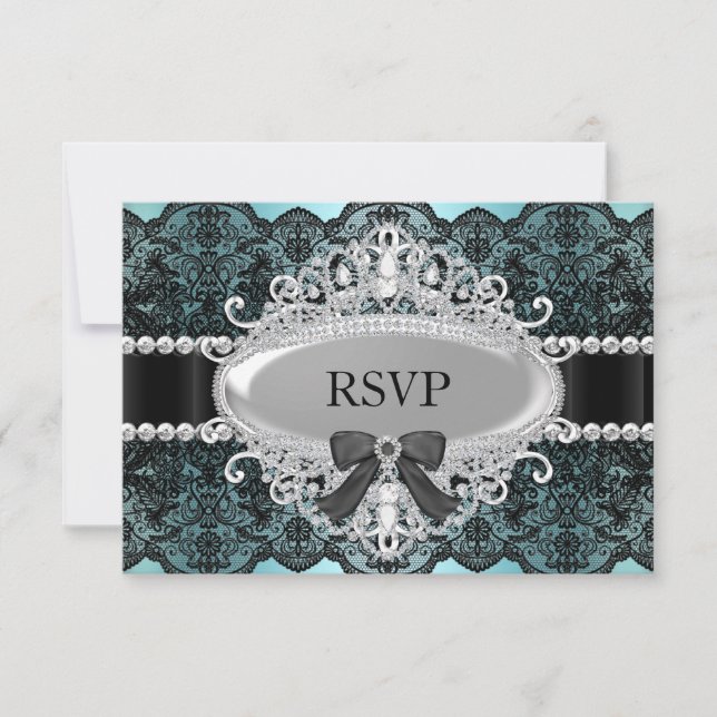 RSVP de Lace de Lace de Lace de Teal e Diamante Ne (Frente)