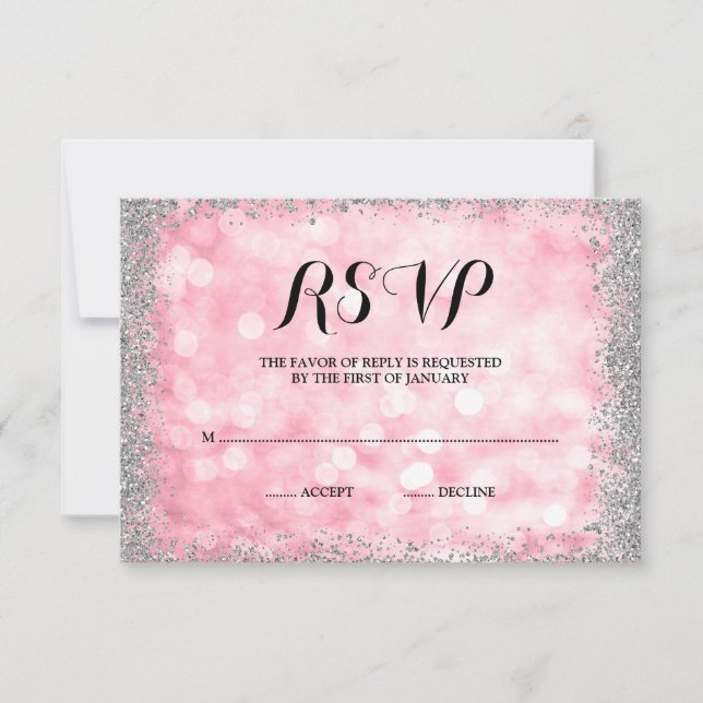 RSVP de Luzes Cintilantes Faux Silver Rosa (Frente)