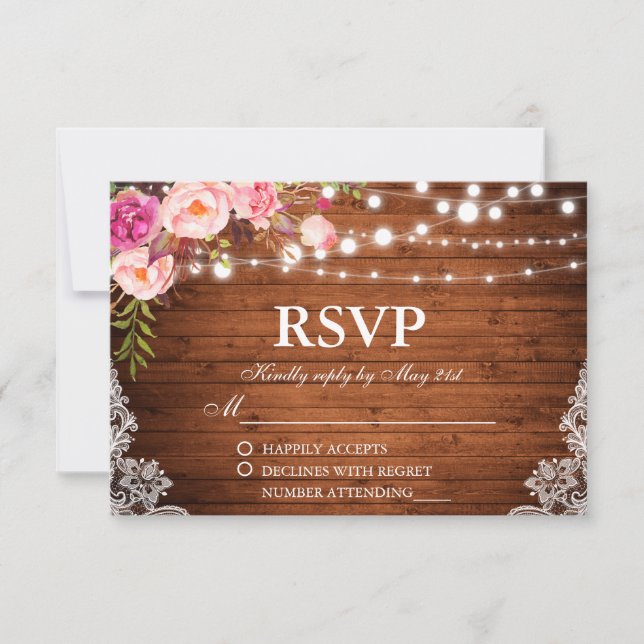 RSVP de Luzes Florais de Madeira de Casamento Russ (Frente)