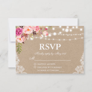 RSVP de Luzes Florais Rosa Rosa de Casamento Russo