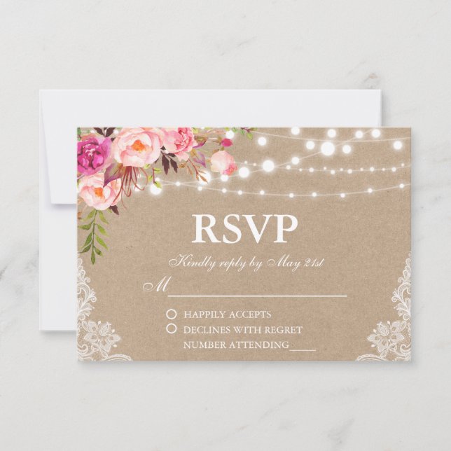RSVP de Luzes Florais Rosa Rosa de Casamento Russo (Frente)