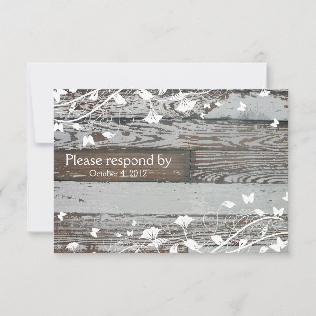 RSVP de Madeira Antiga com envelope — branco (Frente)