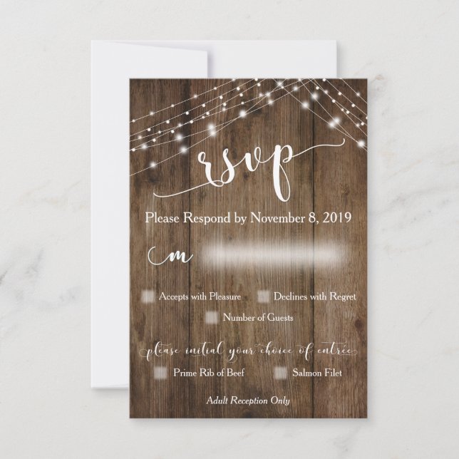 RSVP de Madeira e Luzes Russas com Opções de Menu (Frente)