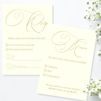 RSVP de Marfim e Dourado com placa de resposta de 