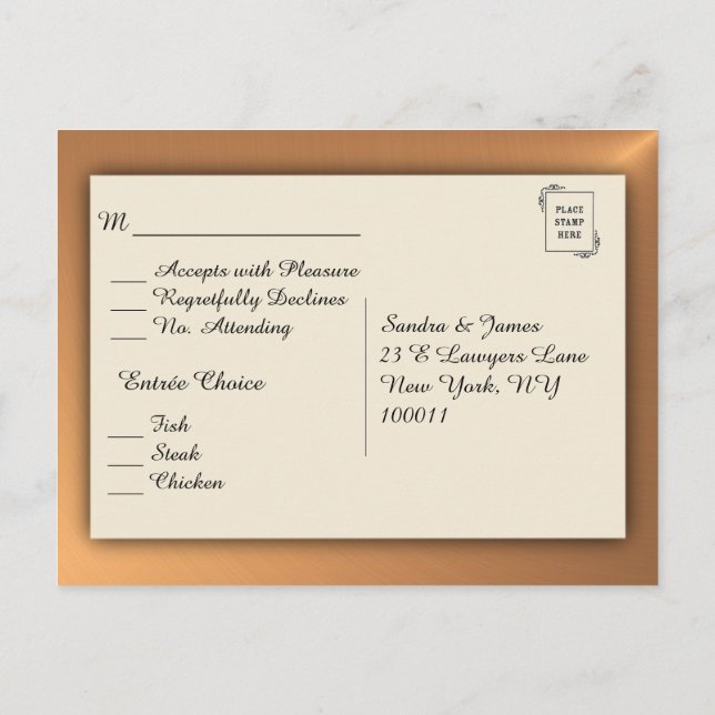 RSVP de Menu do Shine de Cobre (Verso)