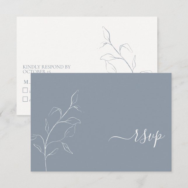 RSVP de Menu Sem Menu de Script Azul Moderno Dusty (Frente/Verso)