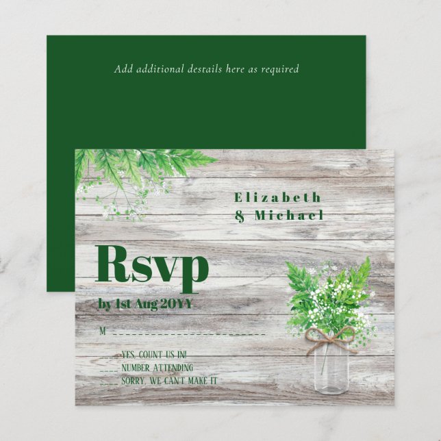 RSVP de Orçamento Greenery Ferns Wedding (Frente/Verso)
