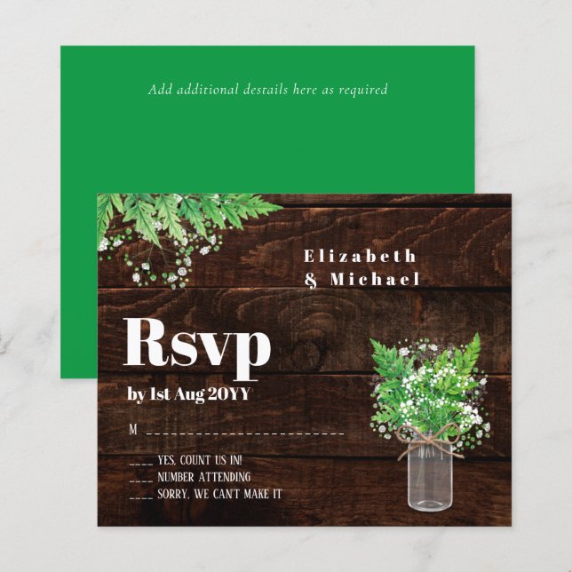 RSVP de Orçamento Rustic Ferns Greenery Trends Cas (Frente/Verso)