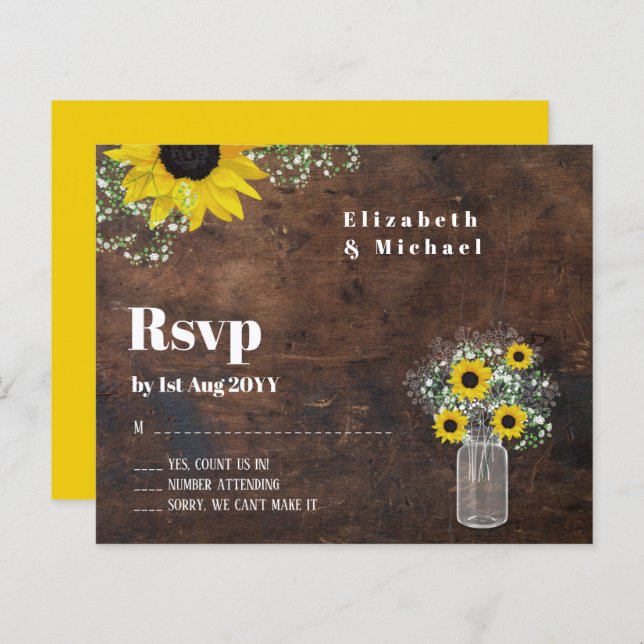 RSVP de Orçamento Rustic Sunflower Wedding (Frente/Verso)