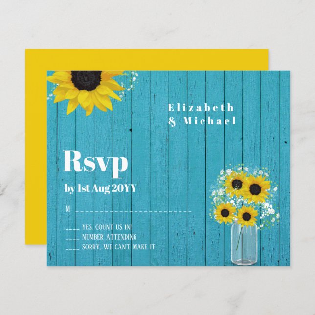 RSVP de Orçamento Rustic Sunflower Wedding (Frente/Verso)