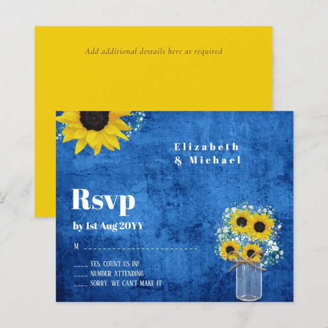 RSVP de Orçamento Rustic Sunflower Wedding (Frente/Verso)