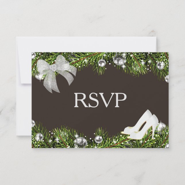 RSVP de Ornamento de Prata e Casamento de Natal (Frente)