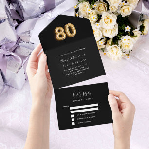 rsvp de ouro negro de 80 aniversário